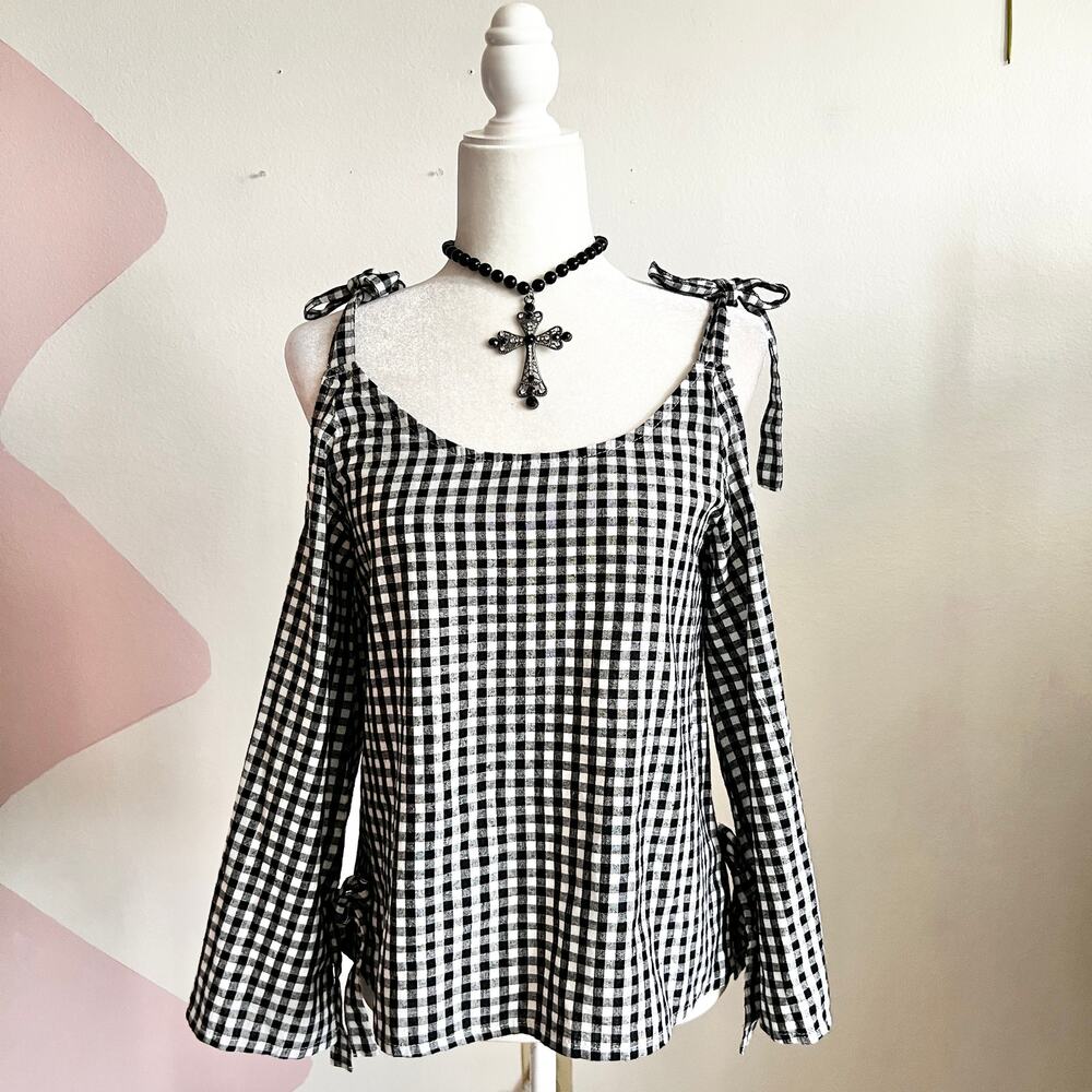 Black Gingham Top, Vintage Y2K 2000s Indie Sleaze Soft Grunge Small